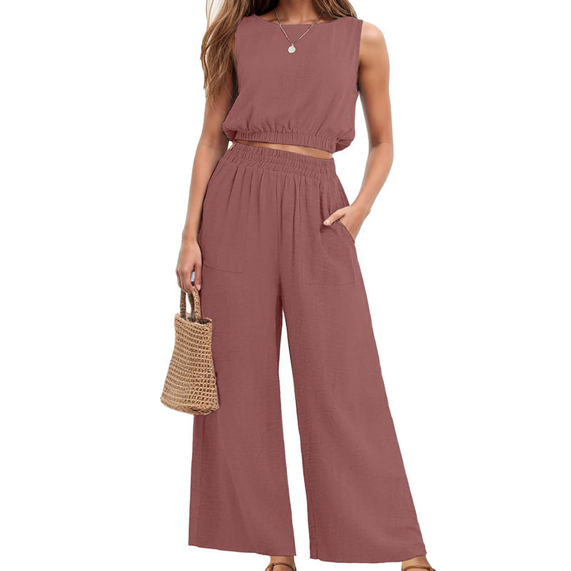 🥳2026 HOT SALE🥳💞50K+ SOLD!🏖️💨 50% OFF! Women's 2-Piece Tank Top & Wide-Leg Pants Set – Breathable fabric, shirred elastic waist & deep side pockets. Keep cool & chic all summer. 👗✨