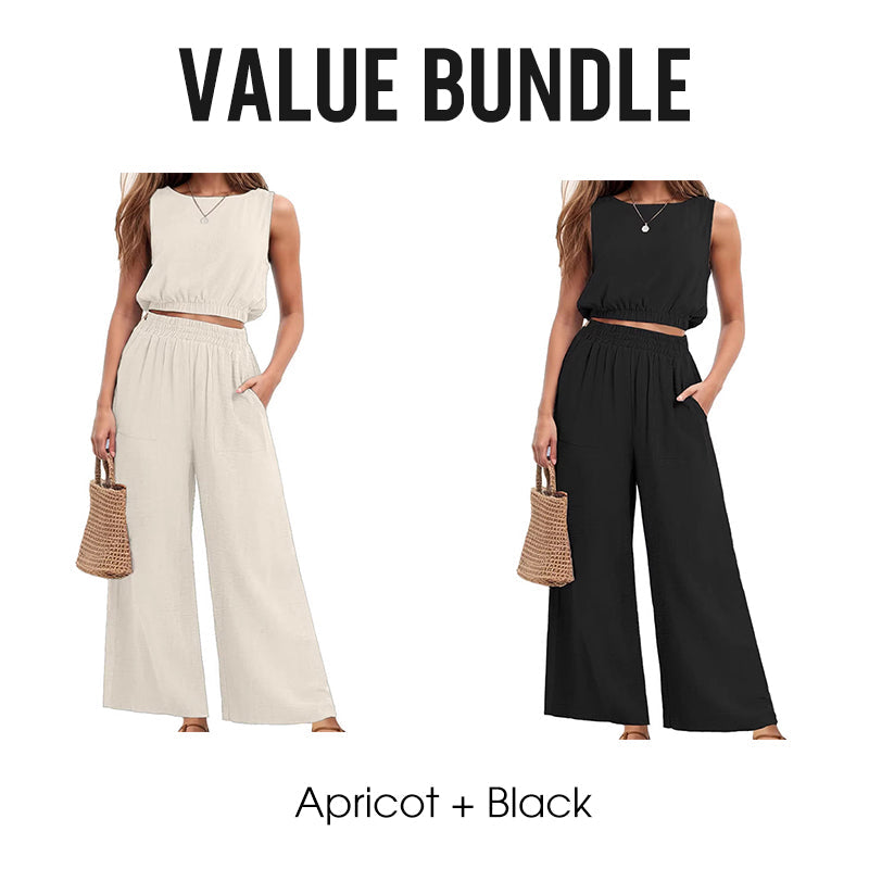 🥳2026 HOT SALE🥳💞50K+ SOLD!🏖️💨 50% OFF! Women's 2-Piece Tank Top & Wide-Leg Pants Set – Breathable fabric, shirred elastic waist & deep side pockets. Keep cool & chic all summer. 👗✨