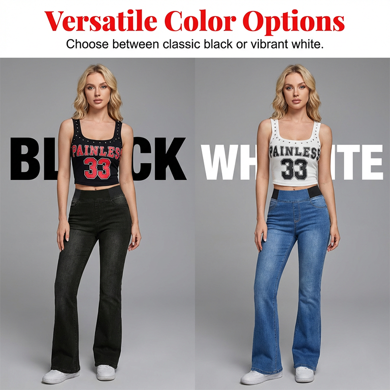 ✨ 50% OFF NOW!💎 2-Piece Rhinestone Tank & Flare Jeans Set – High-Waisted Stretch Denim – Elegant Party Outfit 👖