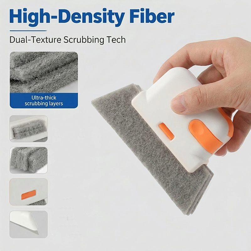 🔥Hot Sale 🔥 Stop Picking Window Tracks with Your Fingernail! 3-in-1 Window Track Cleaning Tool – Brush + Scraper + Scrub Pad, Reaches Where Fingers Can't