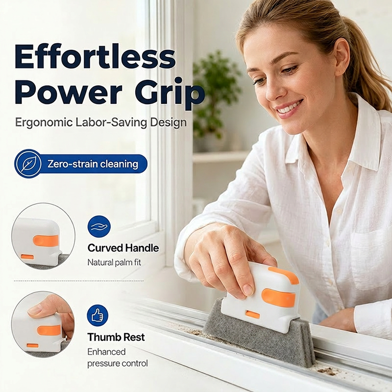 🔥Hot Sale 🔥 Stop Picking Window Tracks with Your Fingernail! 3-in-1 Window Track Cleaning Tool – Brush + Scraper + Scrub Pad, Reaches Where Fingers Can't