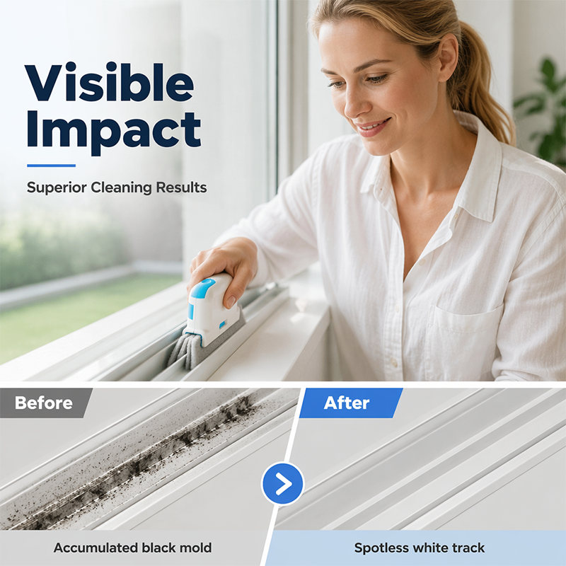 🔥Hot Sale 🔥 Stop Picking Window Tracks with Your Fingernail! 3-in-1 Window Track Cleaning Tool – Brush + Scraper + Scrub Pad, Reaches Where Fingers Can't