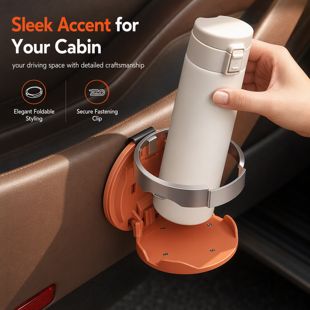 ⏳🔥LIMITED-TIME 50% OFF! ⏰Multifunctional Foldable Car Door Cup Holder Large Diameter Drink and Water Bottle Storage Rack🚗🥤