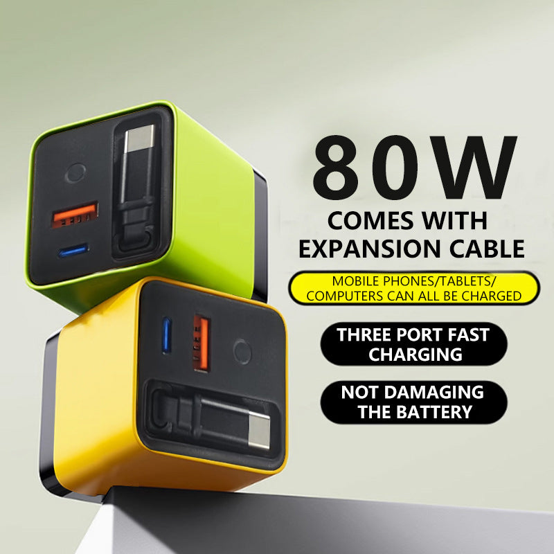 ⏳🔥LIMITED-TIME 50% OFF! ⏰80W Fast Charging Phone Charger Block with Retractable 80cm Type-C Cable