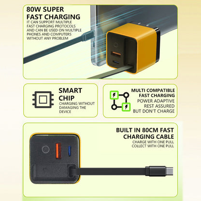 ⏳🔥LIMITED-TIME 50% OFF! ⏰80W Fast Charging Phone Charger Block with Retractable 80cm Type-C Cable