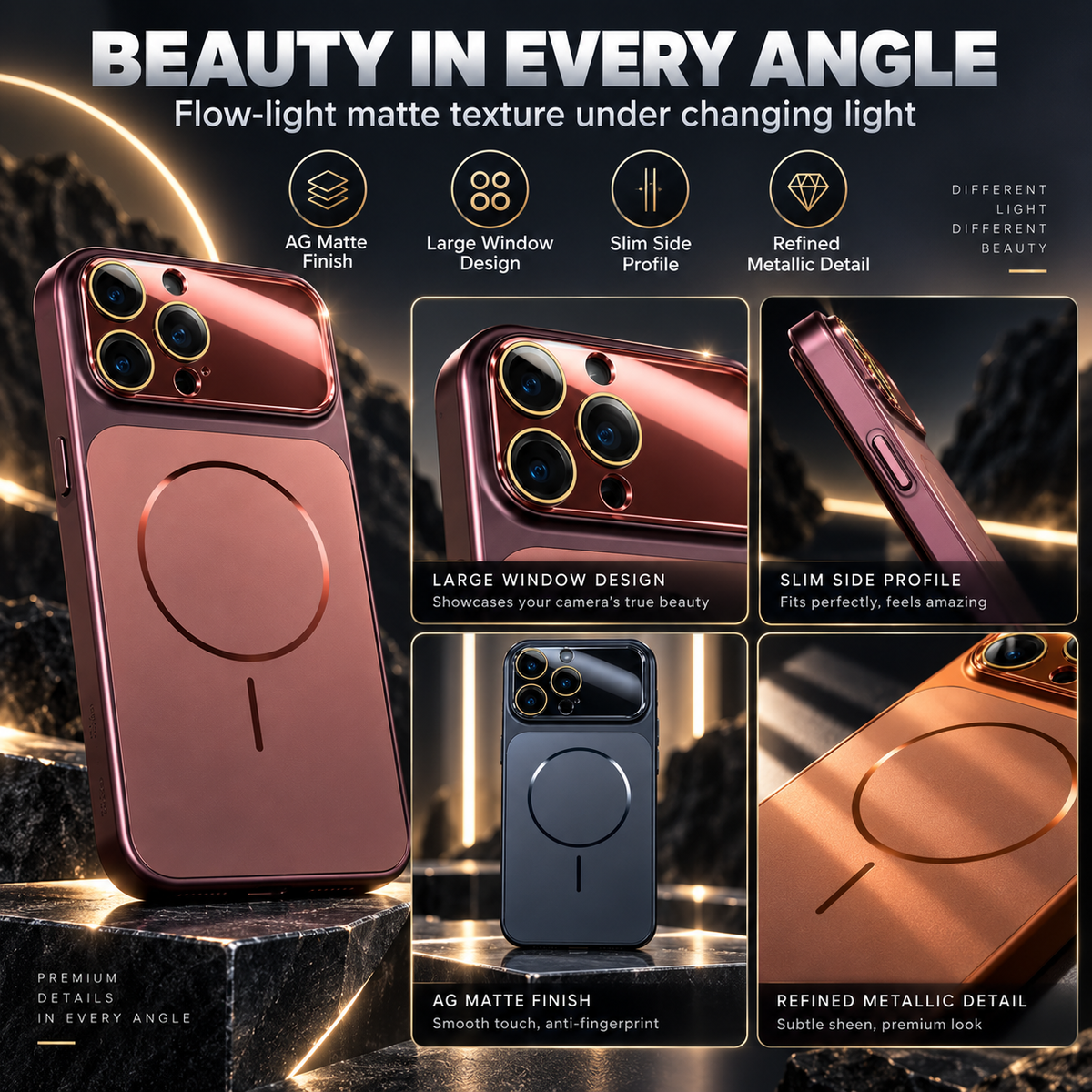 ⏳🔥LIMITED-TIME 50% OFF! ⏰A worthwhile upgrade! Stunning color combinations, a silky-smooth, refined texture, and a sophisticated, shimmering metallic lens design!Slim Shockproof Matte Magnetic Phone Case