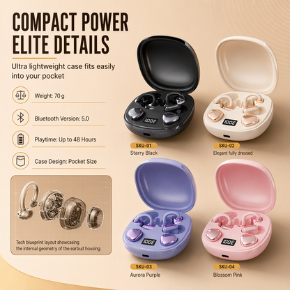 B115 3-in-1 Bluetooth Earphones with 6 Earbuds Ear Clip and In-Ear Sleep Headphones with Noise Cancelling and Long Battery Life