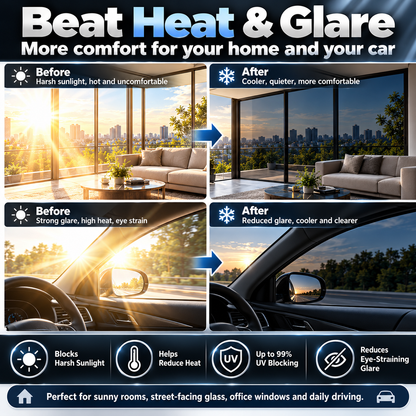 🎁🔥Multi-Purpose Scratch-Resistant Window Tint Film.Sun Control Film, Automotive and Residential Window Film, UV Protection, Heat Rejection, and Privacy