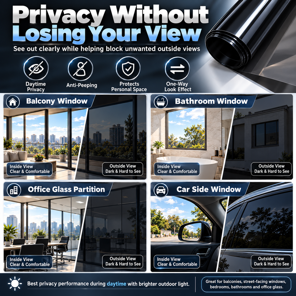 🎁🔥Multi-Purpose Scratch-Resistant Window Tint Film.Sun Control Film, Automotive and Residential Window Film, UV Protection, Heat Rejection, and Privacy