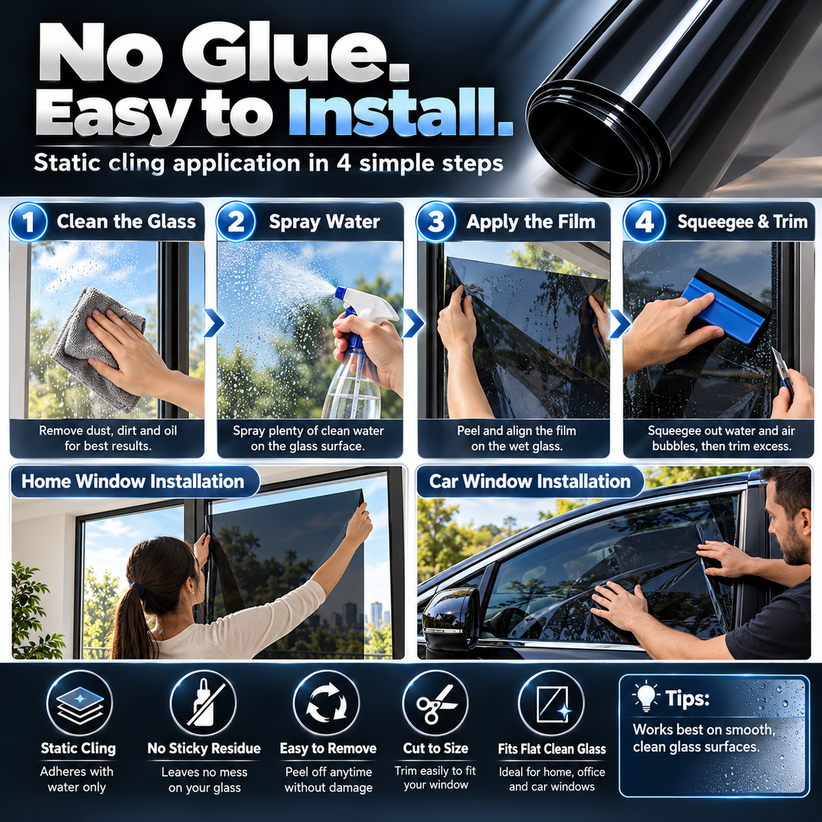 🎁🔥Multi-Purpose Scratch-Resistant Window Tint Film.Sun Control Film, Automotive and Residential Window Film, UV Protection, Heat Rejection, and Privacy